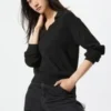 Maglione polo da donna in maglia a coste lavabile Maglione polo da donna in maglia a coste lavabile