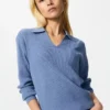 Maglione polo da donna in maglia a coste lavabile Maglione polo da donna in maglia a coste lavabile