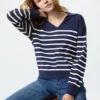 Maglione polo da donna in maglia a coste lavabile | A righe Maglione polo da donna in maglia a coste lavabile | A righe