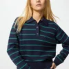 Maglione polo da donna in morbido cotone | A righe Maglione polo da donna in morbido cotone | A righe