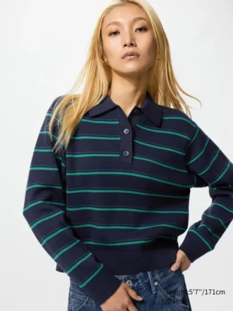 Maglione polo da donna in morbido cotone | A righe