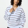 Maglione polo da donna in morbido cotone | A righe Maglione polo da donna in morbido cotone | A righe