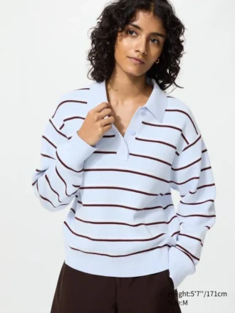 Maglione polo da donna in morbido cotone | A righe