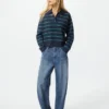 Maglione polo da donna in morbido cotone | A righe Maglione polo da donna in morbido cotone | A righe