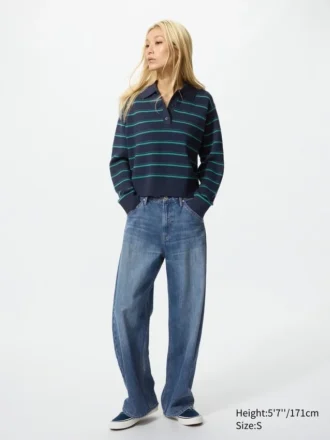 Maglione polo da donna in morbido cotone | A righe