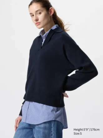 Maglione polo da donna in morbido cotone dal taglio comodo