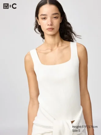 Maglione senza maniche a coste in maglia 3D Knit da donna