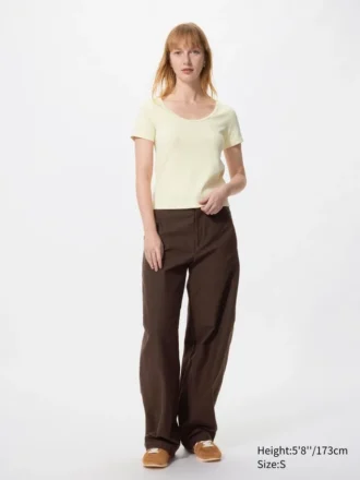 Mini T-shirt da donna con collo rotondo in punto pizzo