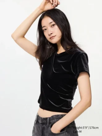 Mini T-shirt da donna in morbido velluto