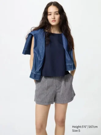 Pantaloncini da donna in lino e cotone | A righe | 2,5″ Pantaloncini da donna in lino e cotone | A righe | 2,5″