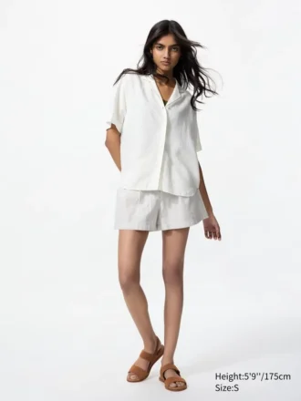 Pantaloncini da donna in lino e cotone | A righe | 2,5″ Pantaloncini da donna in lino e cotone | A righe | 2,5″