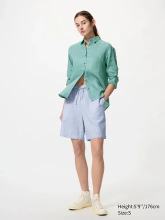 Pantaloncini da donna in misto lino | A righe