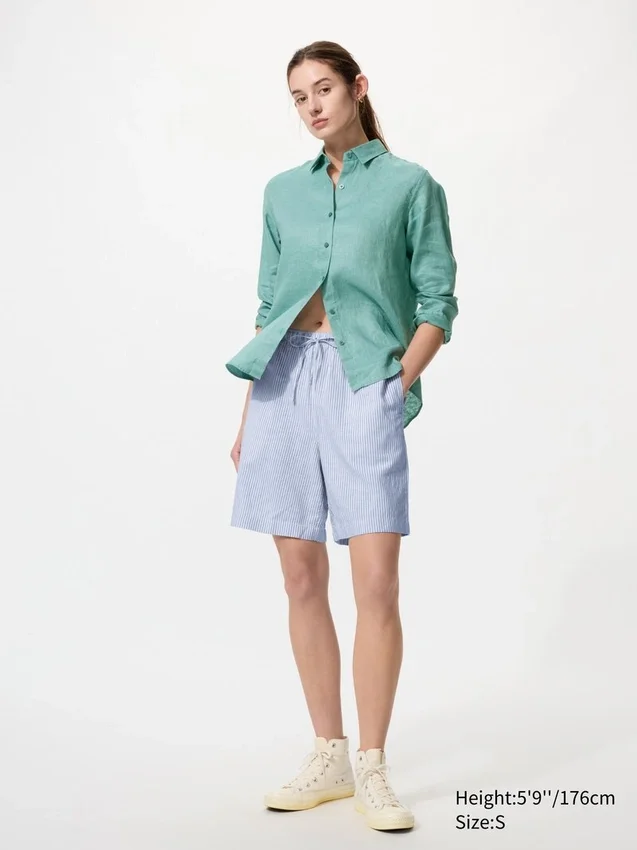 Pantaloncini da donna in misto lino | A righe Pantaloncini da donna in misto lino | A righe