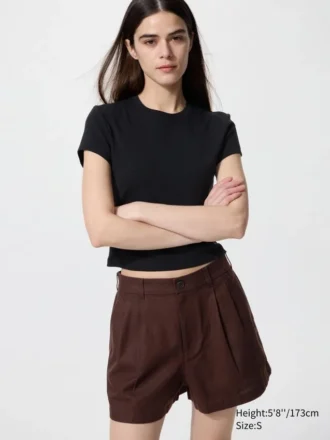 Pantaloncini da donna in misto lino e cotone