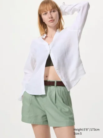 Pantaloncini da donna in misto lino e cotone