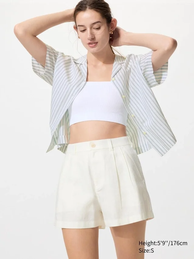 Pantaloncini da donna in misto lino e cotone Pantaloncini da donna in misto lino e cotone