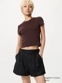 Pantaloncini da donna in misto lino e cotone