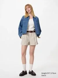 Pantaloncini da donna in misto lino e cotone
