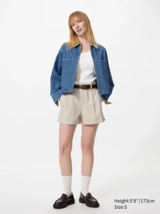 Pantaloncini da donna in misto lino e cotone Pantaloncini da donna in misto lino e cotone