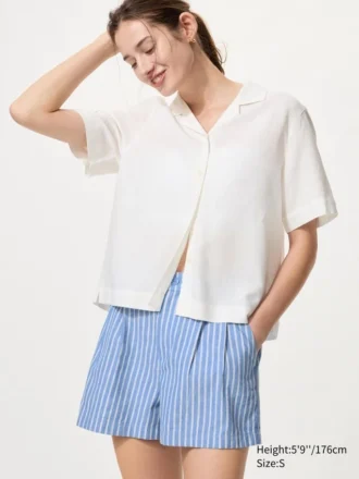 Pantaloncini da donna in misto lino e cotone | A righe Pantaloncini da donna in misto lino e cotone | A righe