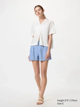 Pantaloncini da donna in misto lino e cotone | A righe Pantaloncini da donna in misto lino e cotone | A righe