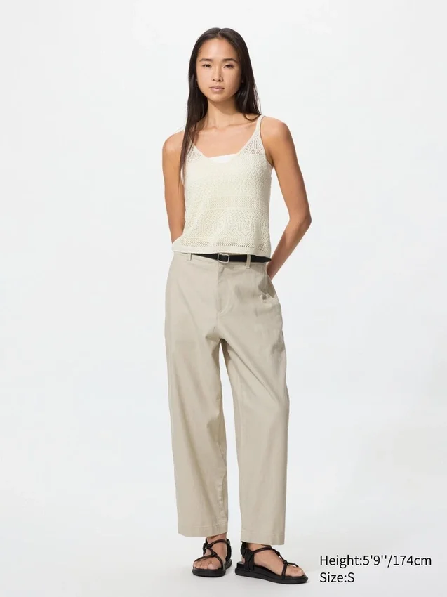 Pantaloni affusolati da donna in misto lino e cotone Pantaloni affusolati da donna in misto lino e cotone