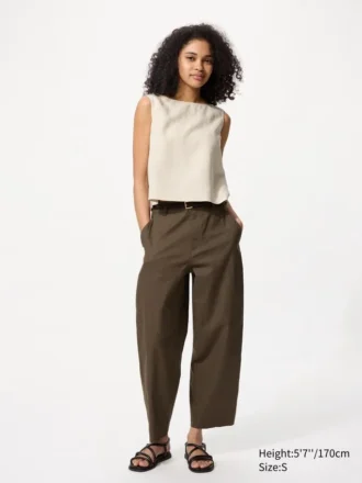 Pantaloni affusolati da donna in misto lino e cotone