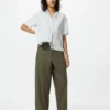 Pantaloni affusolati da donna in misto lino e cotone