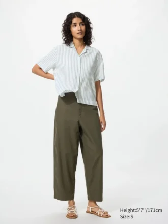 Pantaloni affusolati da donna in misto lino e cotone