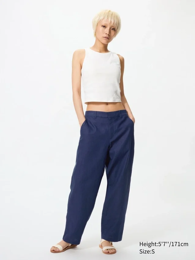 Pantaloni affusolati da donna in misto lino e cotone Pantaloni affusolati da donna in misto lino e cotone