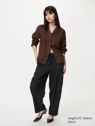 Pantaloni affusolati da donna in misto lino e cotone