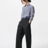 Pantaloni affusolati da donna in misto lino e cotone