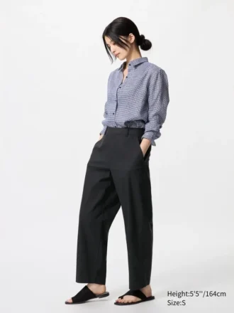 Pantaloni affusolati da donna in misto lino e cotone