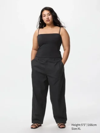 Pantaloni affusolati da donna in misto lino e cotone