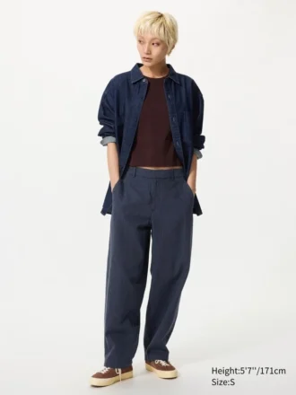 Pantaloni affusolati da donna in misto lino e cotone | A righe