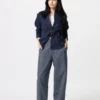 Pantaloni affusolati da donna in misto lino e cotone | A righe Pantaloni affusolati da donna in misto lino e cotone | A righe