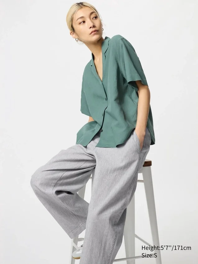 Pantaloni affusolati da donna in misto lino e cotone | A righe Pantaloni affusolati da donna in misto lino e cotone | A righe
