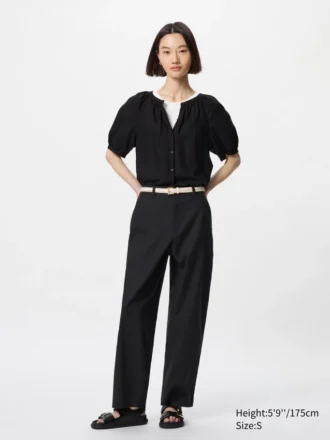 Pantaloni affusolati da donna in misto lino e cotone | Taglia alta