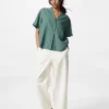 Pantaloni affusolati da donna in misto lino e cotone | Taglia alta