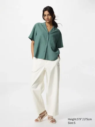 Pantaloni affusolati da donna in misto lino e cotone | Taglia alta