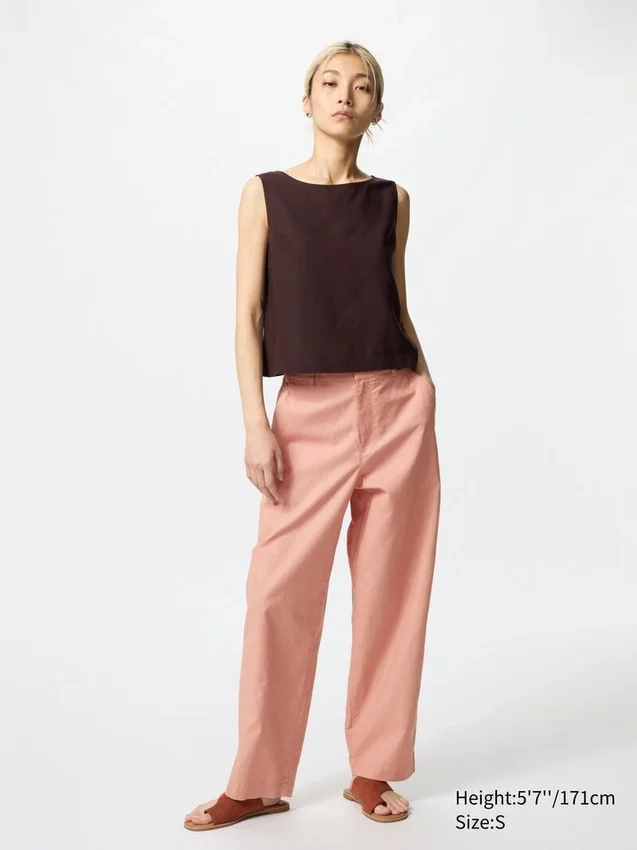 Pantaloni affusolati in lino e cotone da donna | Taglia alta Pantaloni affusolati in lino e cotone da donna | Taglia alta