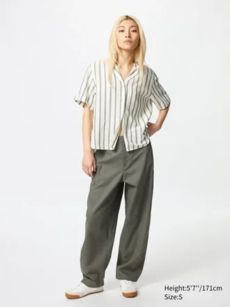 Pantaloni affusolati in lino e cotone da donna | Taglia alta