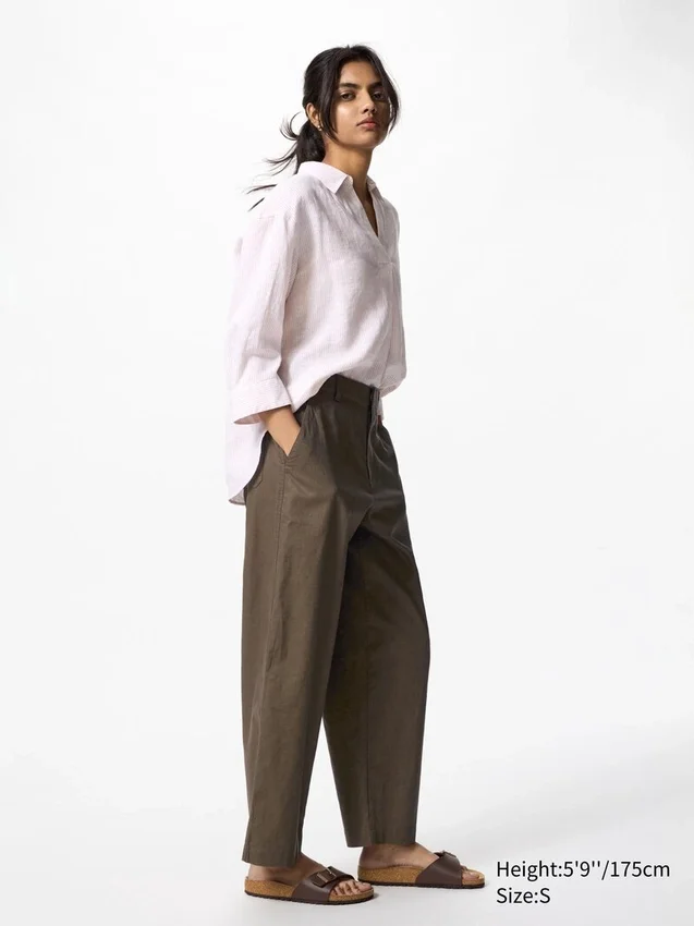 Pantaloni affusolati in lino e cotone da donna | Taglia alta Pantaloni affusolati in lino e cotone da donna | Taglia alta