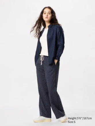 Pantaloni comodi da donna in misto lino | A righe