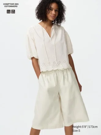 Pantaloni culotte da donna in misto lino