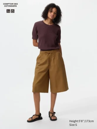Pantaloni culotte da donna in misto lino