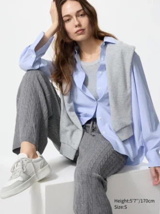 Pantaloni da donna in maglia lavabile con motivo a trecce