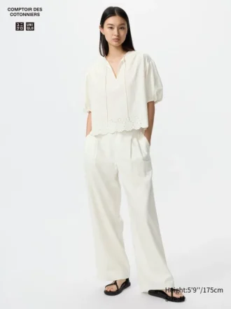 Pantaloni dritti da donna in misto lino