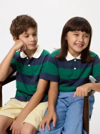 Polo a righe in piqué dry per bambini
