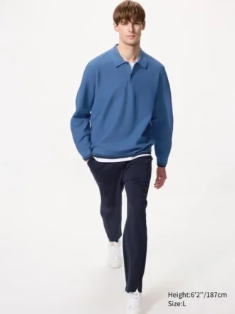 Polo da uomo in maglia 3D Knit lavabile | Maglie a manica lunga Polo da uomo in maglia 3D Knit lavabile | Maglie a manica lunga